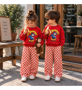 Go Bananas Baskılı Sweatshirt Muz Desenli Eşofman Kız & Erkek Çocuk 3İp Alt Üst Takım
