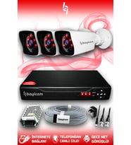 BAYICAM 3 Kameralı Kare 3 Dış Kamera Set HDD'siz Full HD Gece Görüşlü Güvenlik Kamerası Sistemi