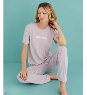 Mihra Kadın Bisiklet Yaka MİLAN Likralı Kısa Kol Pijama Takımı 50107/91- 1 Adet (Lila)