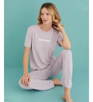 Mihra Kadın Bisiklet Yaka MİLAN Likralı Kısa Kol Pijama Takımı 50107/91- 1 Adet (Lila)