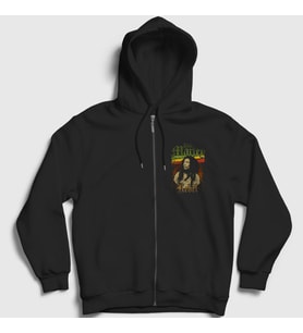 Presmono Unisex Siyah Rebel Bob Marley Fermuarlı Kapüşonlu Sweatshirt 265713tt