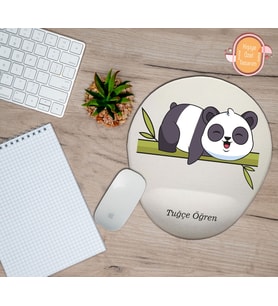 Kişiye Özel Sevimli Panda Temalı Mousepad Bilek Destekli
