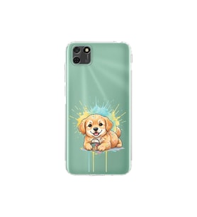Huawei Y5P ile Uyumlu Splash Köpek Tasarımlı Şeffaf Silikon Kılıf