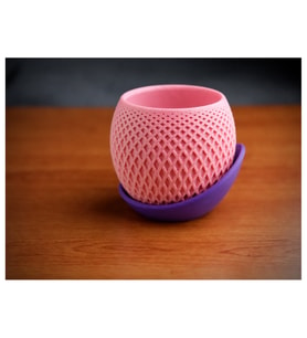 Alvera Küre Saksı – 3D Baskı Kafes Dokulu Iki Parçalı Dekoratif Saksı - Pembe-Mor