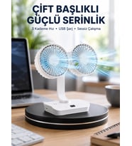 Sessiz Çalışan Usb Şarjlı Çift Kafalı Masaüstü Fan - Ev Ve Ofis İçin