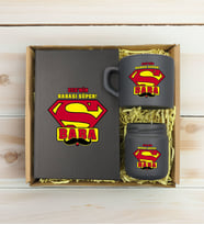 BK Gift Kişiye Özel İsimli DTF Baba Temalı Antrasit Defter & Kahve Fincanı & Mum Hediye Seti-2, Babaya Hediye, Babalar Günü Hediyeleri