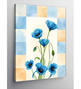 Kanvas Tablo Mavi Çiçekler Ve Pastel Arka Plan