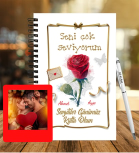 Sevgililer Gününe Özel Ahşap Defter Kalem &  Instagram Çerçeve Hediye Seti 15
