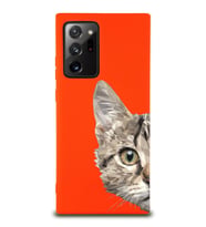 Samsung Galaxy Note 20 Ultra Uyumlu Lansman Kılıf Catface Tasarımlı İçi Kadife Kapak-Turuncu (Şeffaf)