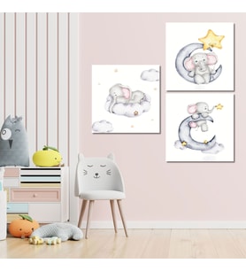 3'lü Kare Kanvas Bebek Odası Soft Filler ve Yıldız Tablo Seti