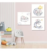 3'lü Kare Kanvas Bebek Odası Soft Filler ve Yıldız Tablo Seti