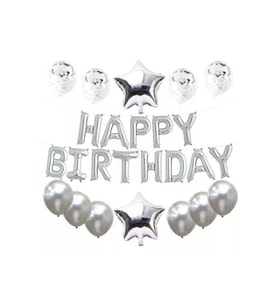 Happy Birthday Gümüş Folyo Balon Set