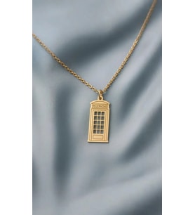 Kişiye Özel 925 Ayar Gümüş İngiliz Telefon Kulübesi Vintage & Retro Kolye (Gold)