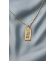 Kişiye Özel 925 Ayar Gümüş İngiliz Telefon Kulübesi Vintage & Retro Kolye (Gold)