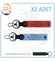 Yol Arkadaşları İçin, İsim Plaka ve B+ Kan Grubu Kişiye Özel x2 Anahtarlık Set, Nar Çiçeği-Mavi-Syh