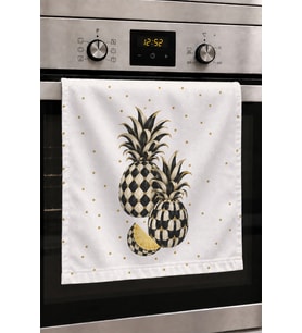 Valerine Life El Kurulama Havlusu 30x50cm Mutfak, Fırın için Pamuklu Emici Damalı Ananas