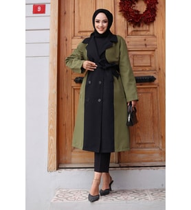 Önü Garnili  Trençkot  Haki 4434