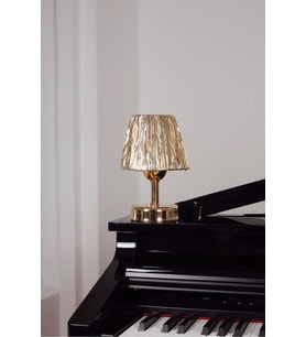Modern Kablosuz Masa Lambası, Gold Varak ve Parlak Alt, Dekoratif Aydınlatma (Krem)