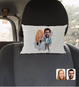 BK Gift Kişiye Özel Sevgililer Karikatürlü Dikdörtgen Araç Koltuk Yastığı-93