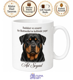 İsme Özel Rottweiler Desenli Kupa Bardak Köpek Severlere Hediye