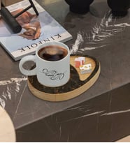 BK Gift Kişiye Özel Mermer Tasarımlı Doğal Ahşap Tabaklı Türk Kahvesi Fincanı Sunum Seti Model 8
