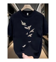 Baskılı Oversize Bisiklet Yaka T-shirt - Beyaz