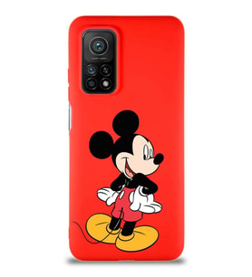 Xiaomi Mi 10T Pro Soft Premier Kapak Mickey Mouse-D Tasarımlı Silikon Kılıf - Kırmızı (Şeffaf)