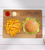 BK Gift Kişiye Özel Doğal Masif Ahşap Yemek Sunum ve Servis Tepsisi 40cm