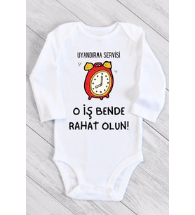 Unisex Bebek Beyaz Uyandırma Servisi Uzun Kollu Çıtçıtlı Body