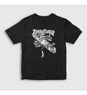 Presmono Unisex Çocuk Siyah Love Affair Thrasher T-Shirt 279879tt