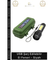 #ElFeneri Güçlü Led Aydınlatma Taktik Mini Taşınabilir Su Geçirmez Usb Şarj Edilebilir El Feneri Siy