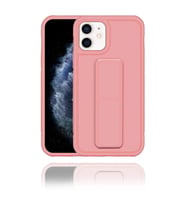 Apple IPhone 12 Uyumlu Rose Gold Yumuşak Silikon Standlı Tutacaklı (Tutamaçlı) Telefon Kılıfı
