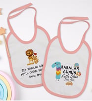 BK Kids Kişiye Özel İlk Babalar Günü Tasarımlı 2’li Pembe Mama Önlüğü-1