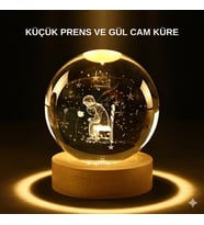 Küçük Prens LED'li Küre Lamba Ahşap Taban Büyük Boy Hediyelik