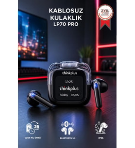 Lenovo Thinkplus Bluetooth Kulaklık Akıllı Dijital Ekranlı Tws 5.4 Kablosuz Kulaklık LP70 Pro Siyah