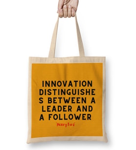 Henry Ford Quotes - Entrepreneurs Motivation İnspiration Success Work Gifts Bez Çanta Uzun Saplı