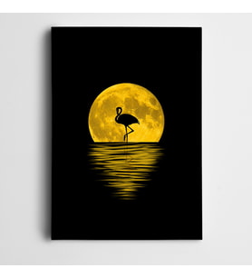 Sarı Ay Işığı Flamingo Kanvas Tablo