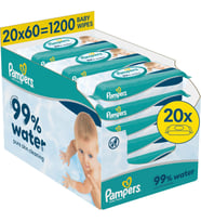 Water Bebek Islak Mendili, 20 Paket x 60 Yaprak, Toplam 1200 Yaprak