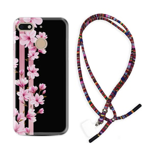 General Mobile GM8 Go GM9 GM20 Pro Plus Kılıf Boyun Asklı Rasta Silikon Pink Flowers 3 1393