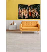 Multirenk Ormanda Melekler ve İnsanlar Leke Tutmaz Kadife Kumaş Duvar Örtüsü Duvar Halısı Tapestry (Siyah-Bej)