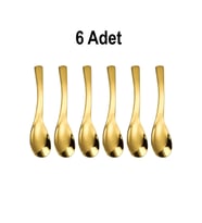 6 Adet 304 Çelik Gold 14 cm Tatlı Dondurma ve Kahvaltılık Gevrek Kaşığı cin959sr