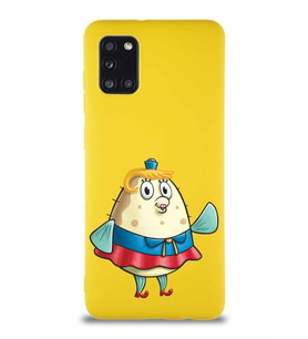 Samsung Galaxy A31 Soft Premier Kapak Bayan Puff Tasarımlı Silikon Kılıf - Sarı (Şeffaf)