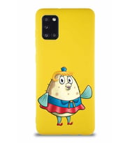 Samsung Galaxy A31 Soft Premier Kapak Bayan Puff Tasarımlı Silikon Kılıf - Sarı (Şeffaf)