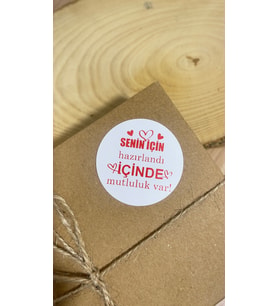 Senin için Hazırlandı Kırmızı Yazılı Yuvarlak Yapışkanlı Etiket 4x4 cm 120 Adet