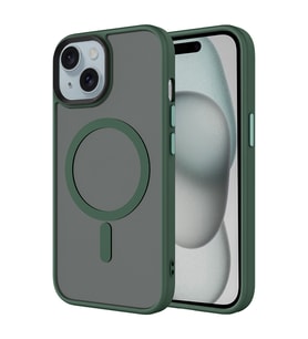 Apple iPhone 15 Plus Uyumlu Kılıf Mat Arka Yüzey Wireless Şarj Özellikli Zore Flet M-safe Kapak (Koyu Yeşil)