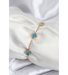 316L Çelik Gold Renk Buz Mavisi Baby Boy Yonca Kadın Bileklik - TJ-BB7948