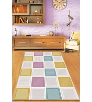 Sarı Pembe Geometrik Kaymaz Tabanlı Dekoratif Halı DM004 - 100 x 160 cm