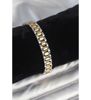 316L Çelik Gold ve Gümüş Renk 9 mm Kalınlık Erkek Bileklik 5886 - EEEEEE2592-2902