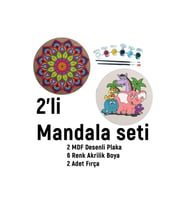 2'li Mandala Boyama Seti- Okul-aile Etkinliği-2 Ham Mdf Plaka, 6 Renk Boya,2 Fırça Model-52