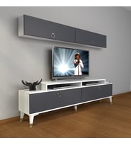 Decoraktiv Ekoflex 5 Mdf Gold Tv Ünitesi Tv Sehpası - Beyaz Antrasit (Beyaz - Antrasit)